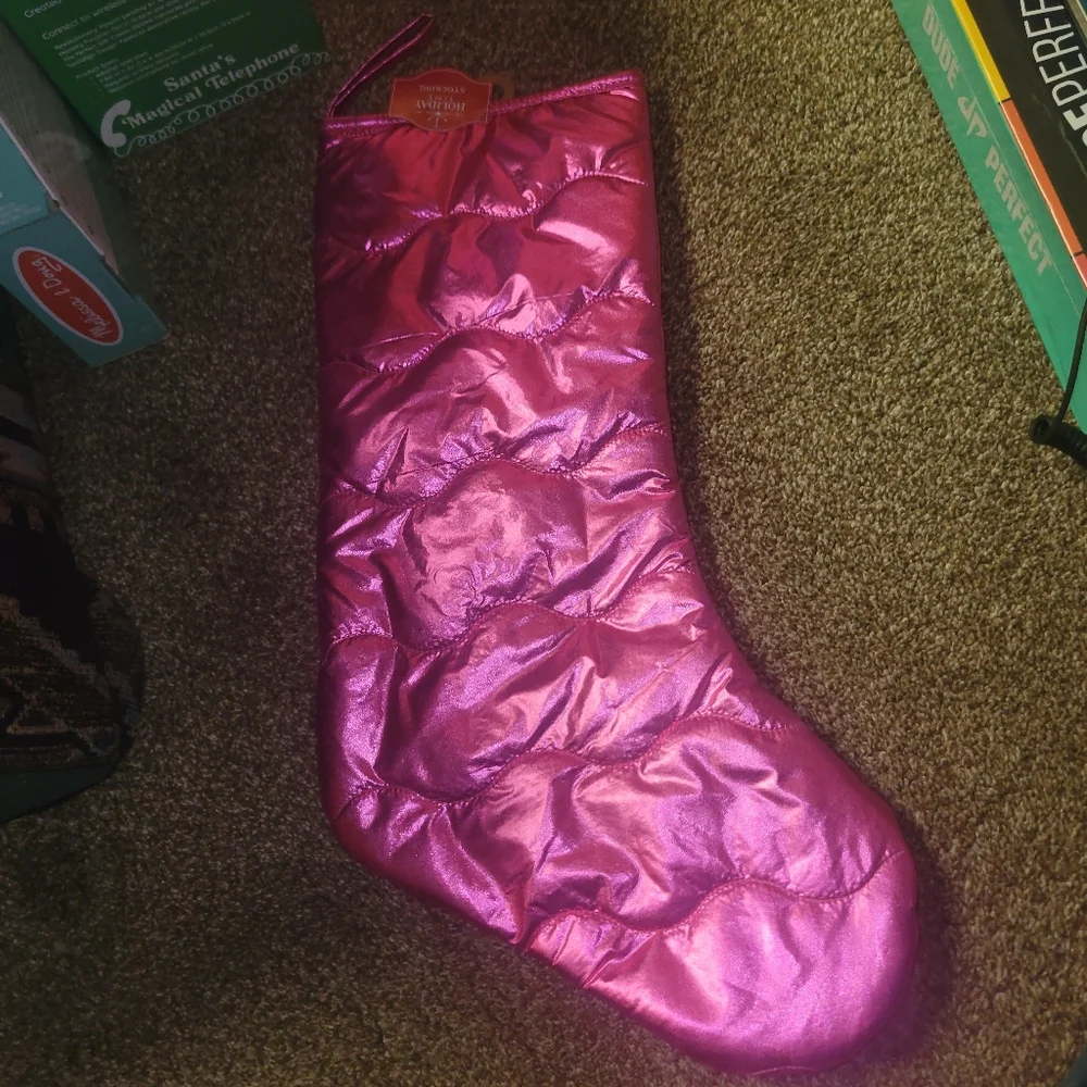 Holiday Time Metallic Pink Stocking
